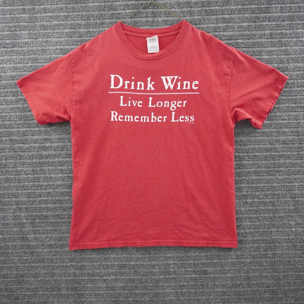 Vintage Y2K Drink Wine Live Longer Remember Less Graphic T-Shirt M Novelty Tee